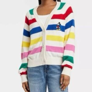 Disney 100 Multicolor Striped Mickey Cardigan